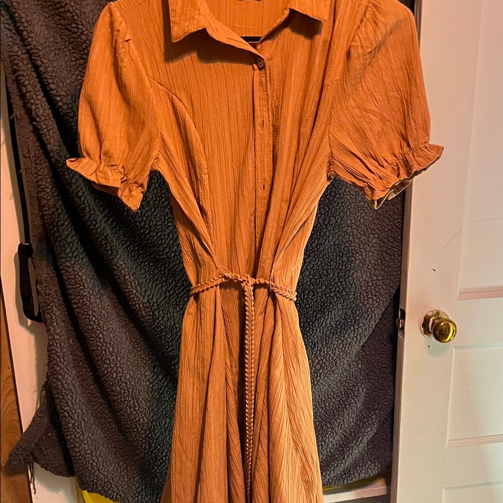 Blush Orange Midi Dress with Button Detail